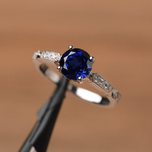 blue sapphire ring September birthstone ring sterling silver ring anniversary ring