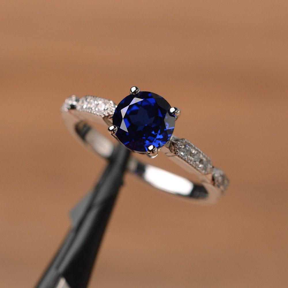 blue sapphire ring September birthstone ring sterling silver ring anniversary ring
