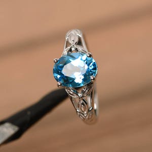 Schweizer Blautopas Zweig Ring Ovalschliff Sterling Silber Zweig Zweig November Geburtsstein