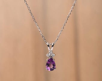 unique amethyst pendant necklace sterling silver pear shaped 9x6 mm wedding necklace with chain 16-20 inches