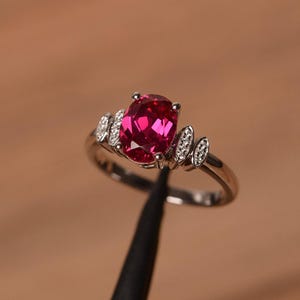 ruby wedding ring July birthstone oval cut red gemstone sterling silver solitaire ring