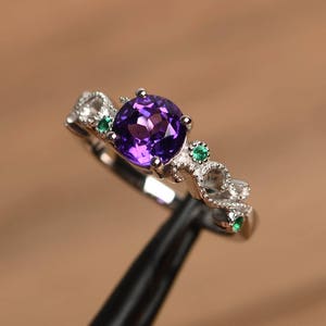 amethyst ring round cut February birthstone white gold engagement ring for women