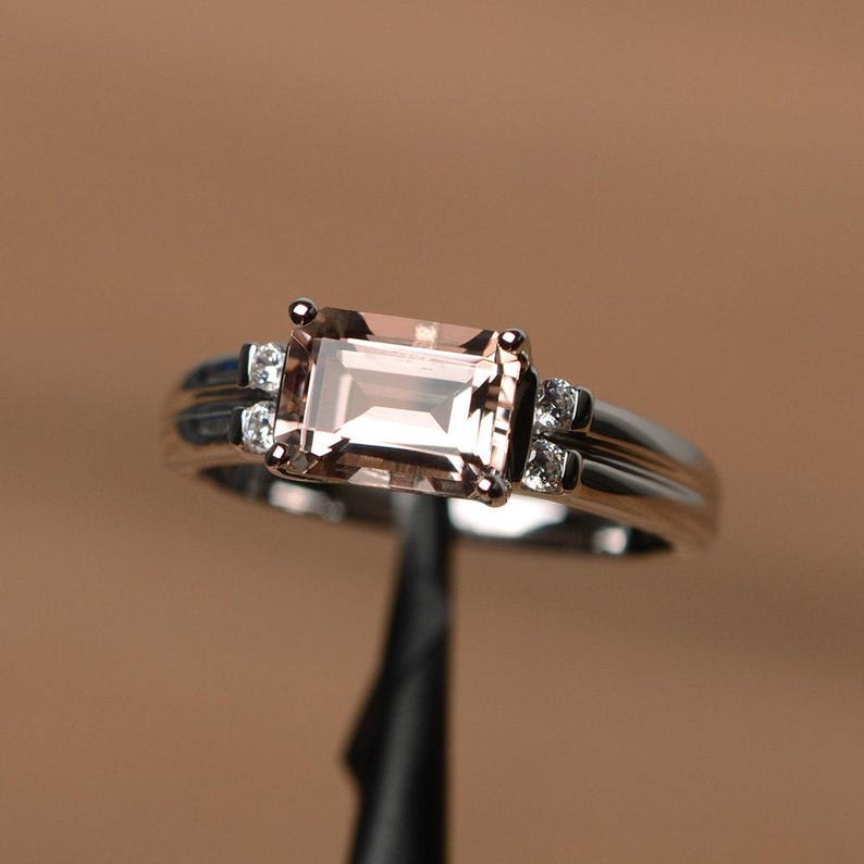 natural morganite ring emerald cut pink gemstone ring white gold engagement ring image 2
