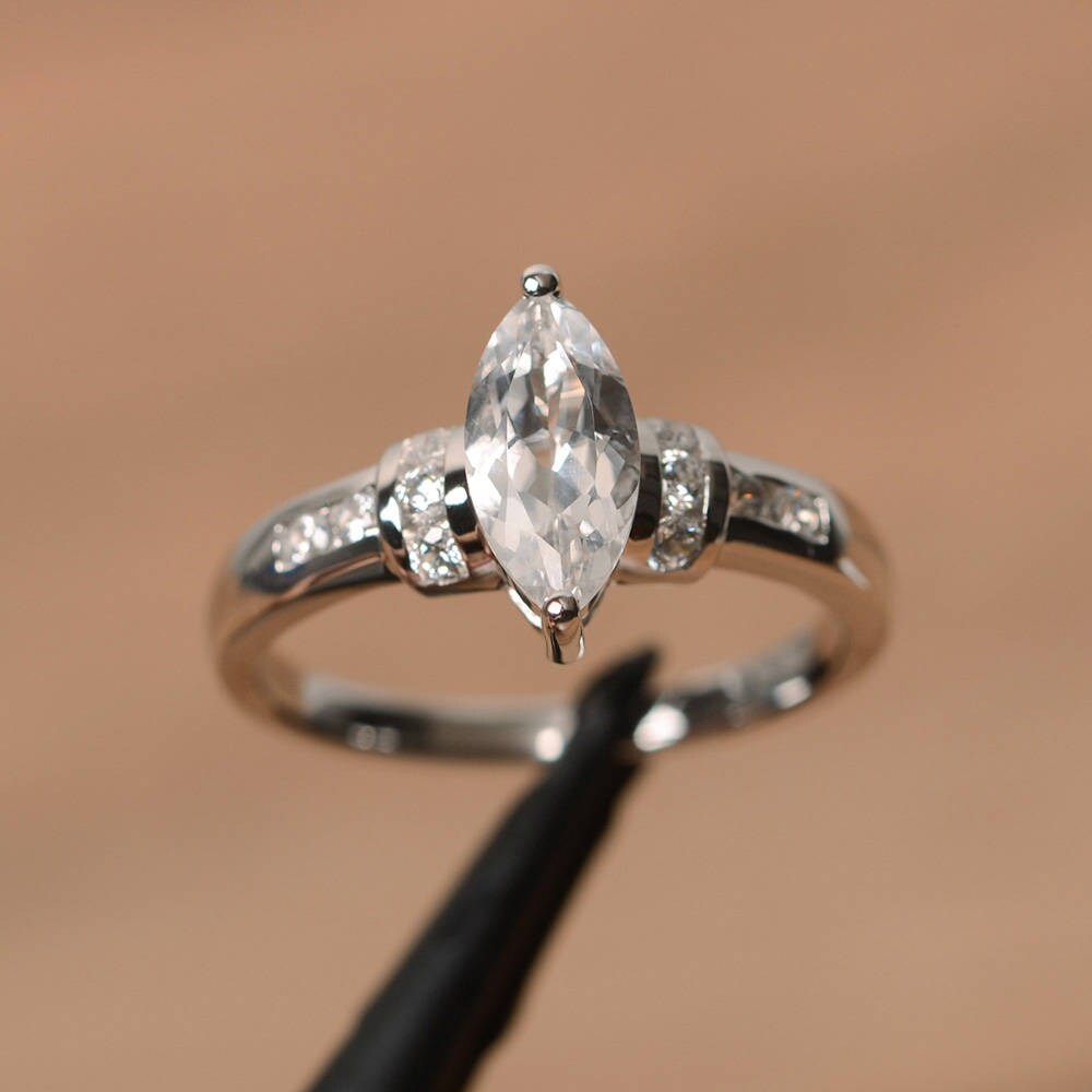 Natural white topaz ring anniversary ring marquise cut | Etsy