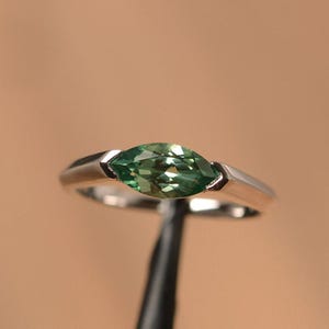 green sapphire solitaire wedding ring marquise cut east to west ring sterling silver