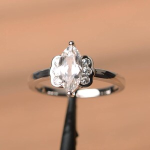 natural white topaz ring wedding ring marquise cut gemstone sterling silver ring