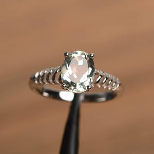 green amethyst ring oval cut sterling silver solitaire engagement ring for women