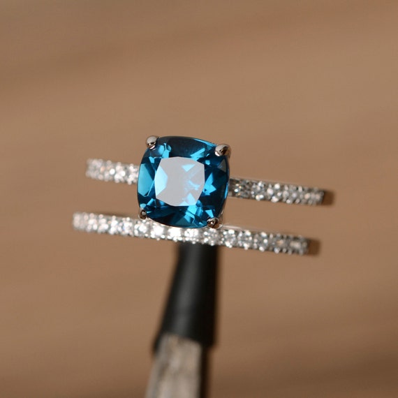 Blue Topaz Ring Stacked Multistone Teardrop Shape Stones Sterling Silver Blue Topaz Ring Stacked Multistone Teardrop Shape Stones Sterling Silver