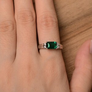 lab emerald ring emerald cut green gemstone ring May birthstone ring sterling silver bridal ring image 4