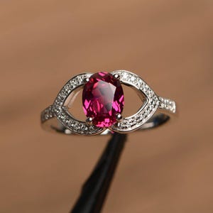 ruby ring July birthstone oval cut red gemstone sterling silver anniversary ring for women
