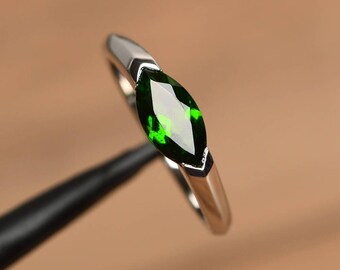 natürlicher Diopsid Ring Sterling Silber Verlobungsring Marquise Schnitt Ost West Ring