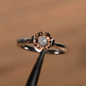 natural smoky quartz ring wedding ring octagon cut brown gemstone sterling silver solitaire ring