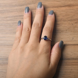 simple sapphire ring sterling silver solitaire promise ring September birthstone ring image 5