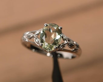 green amethyst ring oval cut sterling silver solitaire engagement ring for women