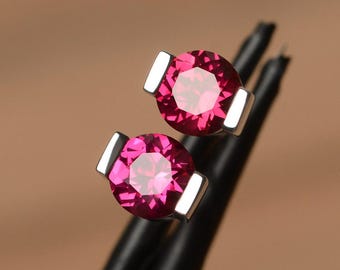 eleganter Labrador Rubin Ohrstecker Solid Silber Ohrstecker für Frau Juli Geburtsstein