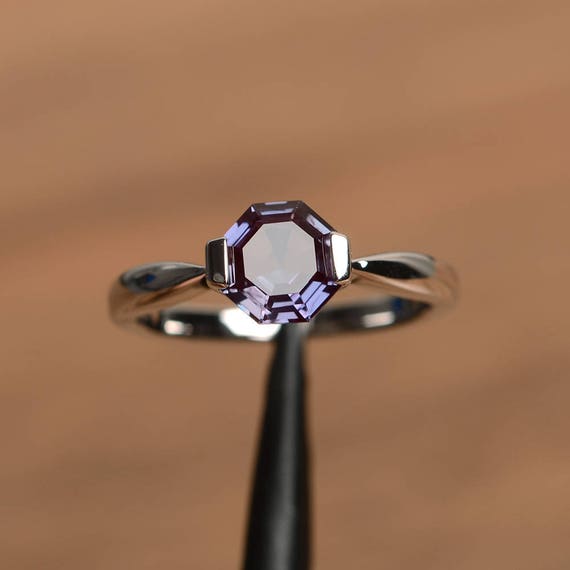 Alexandrite ring sterling silver round cut gemstone ring engagement ring