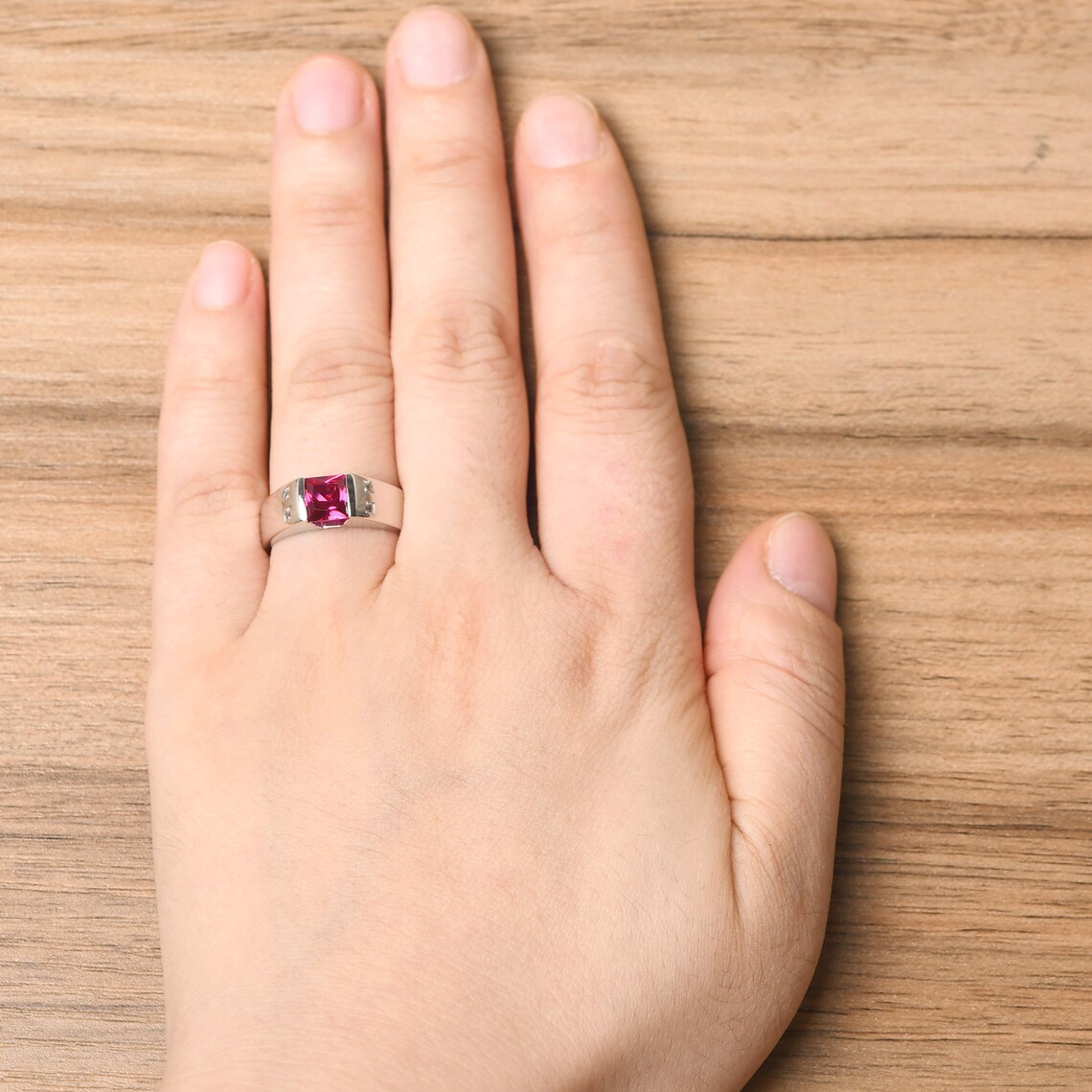Simple Ruby Ring for Men Sterling Silver Princess Cut Promise - Etsy