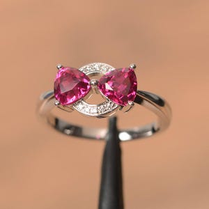 lab ruby ring wedding anniversary ring trillion cut sterling silver ring red gemstone ring July birthstone ring