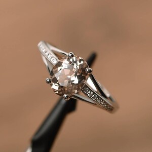 morganite ring oval cut pink gemstone ring sterling silver engagement ring for women image 2