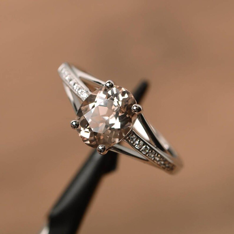 morganite ring oval cut pink gemstone ring sterling silver engagement ring for women image 2
