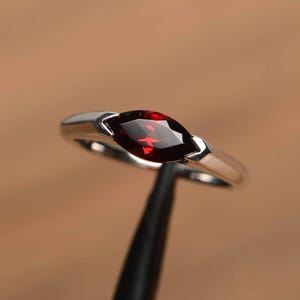 natural red garnet engagement ring January birthstone marquise cut east west ring sterling silver