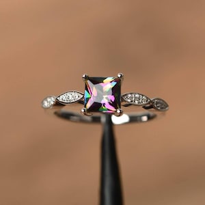 unique wedding rings princess cut mystic topaz rings rainbow topaz rings sterling silver rings