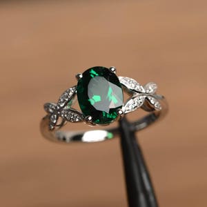 natural chrome diopside ring oval cut green gemstone ring sterling silver engagement ring for women