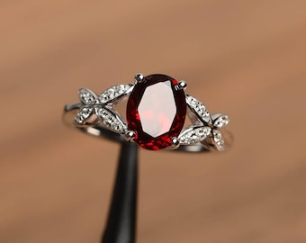 garnet anniversary ring natural red garnet ring January birthstone ring oval cut gemstone sterling silver
