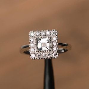 natural white topaz rings wedding rings square cut gemstone silver rings