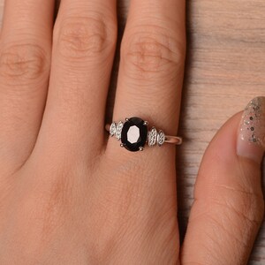 Sterling Silver Black Spinel Solitaire Band Ring – 2.30cttw Anniversary Ring, 8mm Stone, Root Chakra
