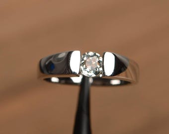 anniversary ring natural green amethyst ring round cut green gemstone sterling silver solitaire ring