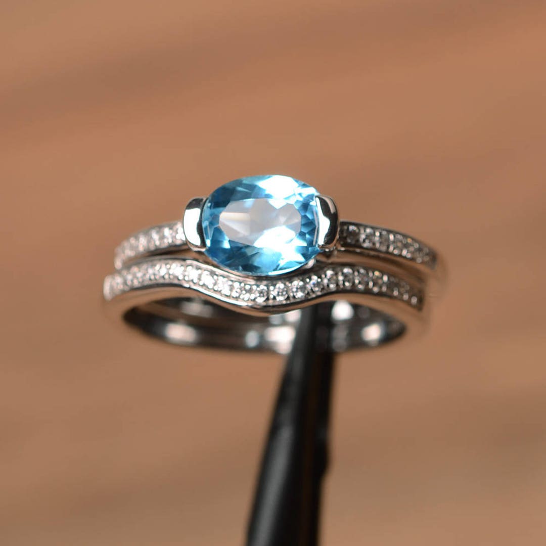 Engagement Ring Swiss Blue Topaz Ring Oval Cut Blue Gemstone - Etsy