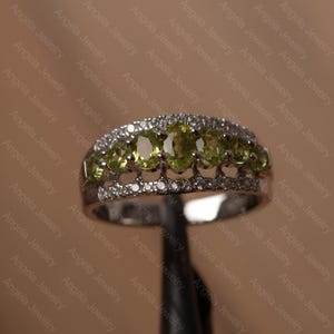 Natural peridot ring multistone ring sterling silver oval cut crown ring August birthstone ring