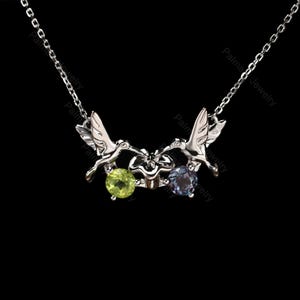 peridot alexandrite pendant sterling silver hummingbird necklace June August birthstone necklace