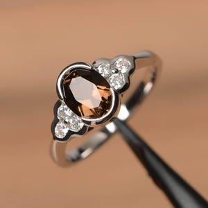 wedding ring natural smoky quartz ring oval cut brown gemstone sterling silver ring anniversary gifts