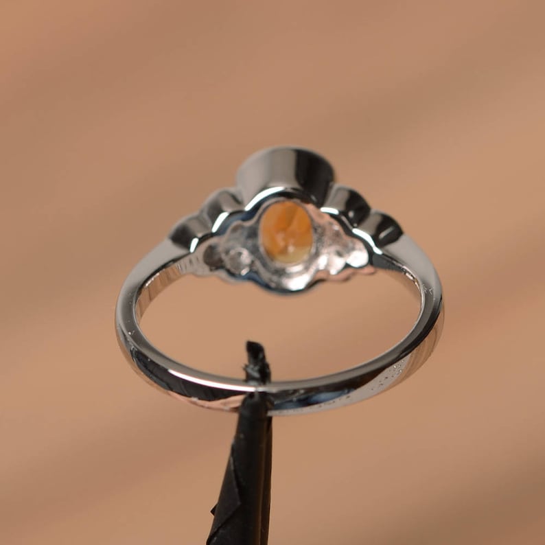 cocktail party ring natural citrine ring oval cut gemstone yellow gemstone sterling silver ring