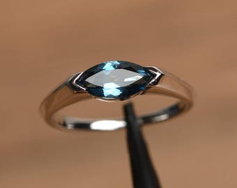 London blue topaz wedding ring marquise cut sterling silver east to west engagement ring
