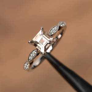 natural pink morganite engagement rings square cut rings solid silver rings wedding gifts
