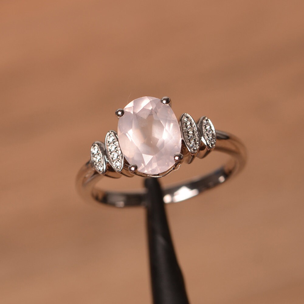 Natural pink quartz ring oval cut pink gemstone ring sterling Etsy