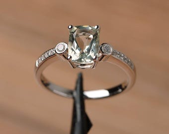 green amethyst ring cushion cut sterling silver engagement ring for women