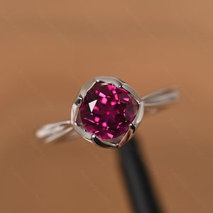 solitaire ruby ring round cut 7 mm heart anniversary ring July birthstone ring