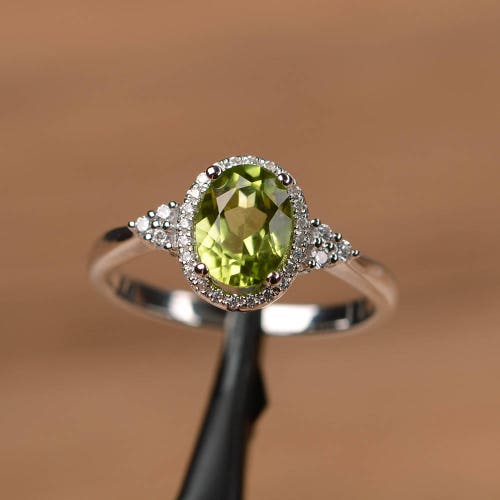 August Birthstone Ring Natural Peridot Ring Gemstone Sterling - Etsy
