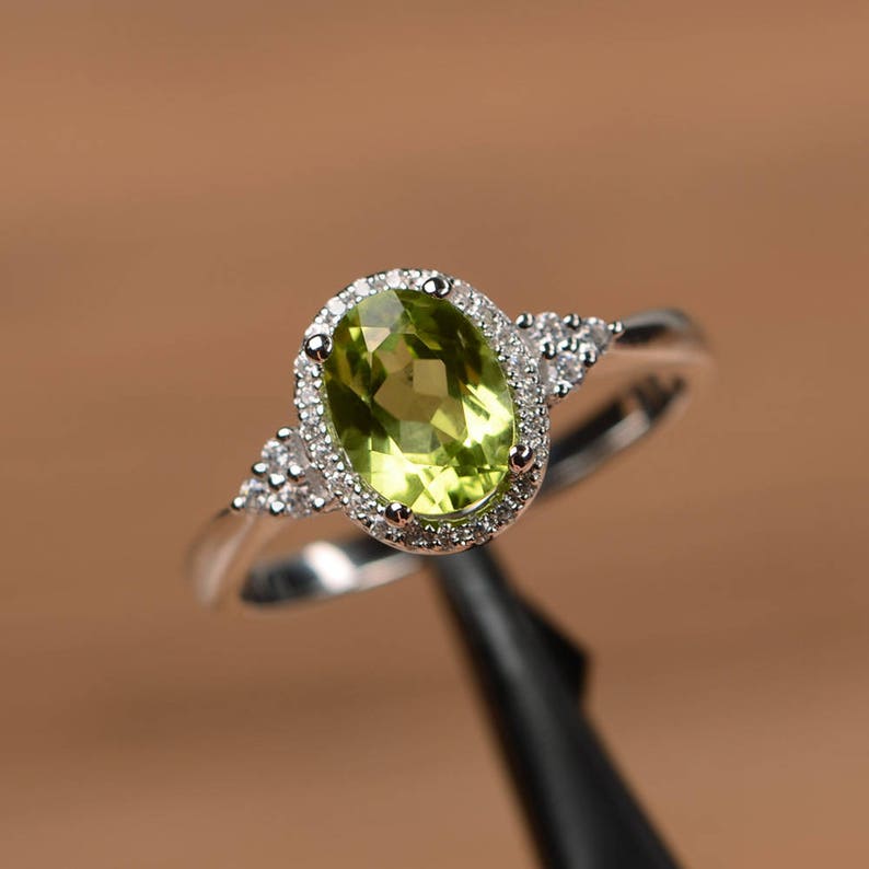 Natural Peridot Ring Oval Cut Promise Engagement Ring Solid - Etsy