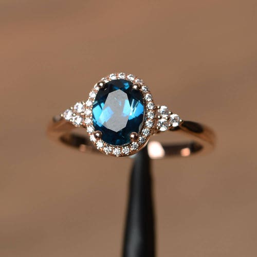 Rose Gold Oval London Blue Topaz Engagement Ring Blue Topaz - Etsy