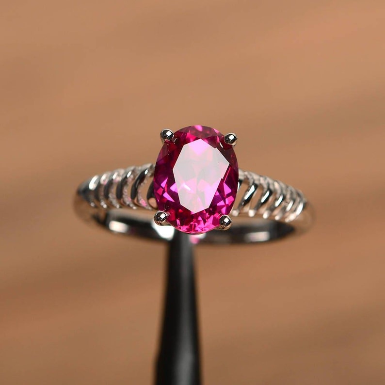ruby wedding ring ruby ring July birthstone oval cut red gemstone sterling silver solitaire ring image 1