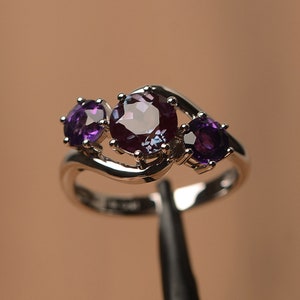Personalization alexandrite and amethyst ring 3 stone mothers ring sterling silver multi stone promise ring
