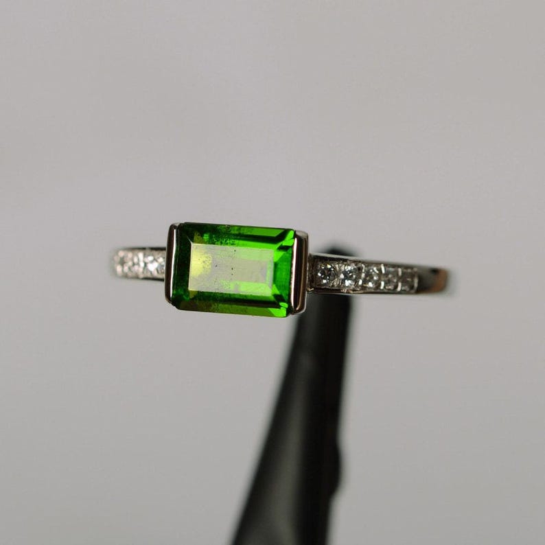 natürlicher Diopsid Ring Smaragdschliff Ring Grüner Edelstein Sterling Silber Ring Verlobungsring Chromdiopsid Verlobungsring für sie Bild 3