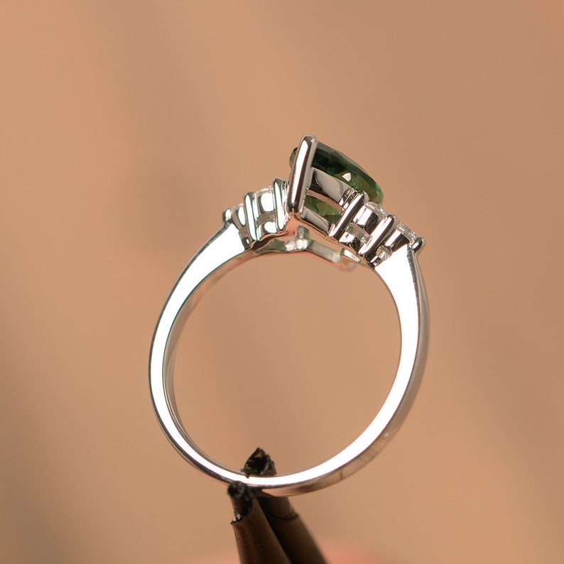 green sapphire ring green marquise cut gemstone ring white gold engagement ring
