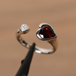 Heart cut red garnet ring sterling silver gemstone ring promise ring January birthstone ring image 3