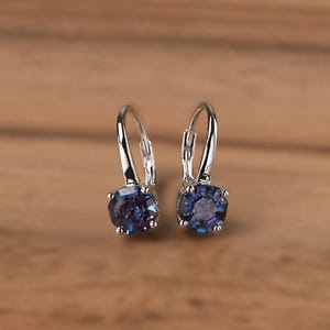 simple octagon cut alexandrite earrings sterling silver hook earrings June birthstone earrings